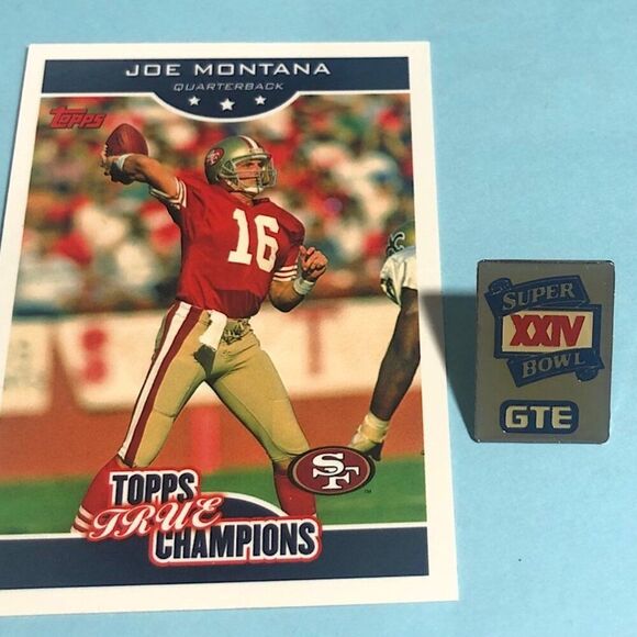 San Francisco 49ers,Super Bowl XXIV, GTE Pin, +Joe Montana Topps True Champ Card - Picture 6 of 6